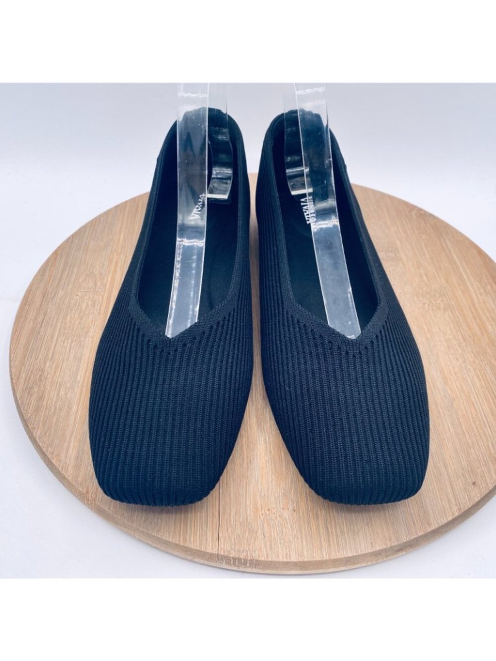 Vivaia Margot Shoes Womens 10.5 42 Black Knit Square Toe Ballet Flats Minimalist